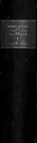 Collection communale. Baptêmes, 1578-1589 et 1600-1668 ; mariages, 1642-1661 et 1663-1668 ; sépultures, 1583-1588 et 1650-1665 ; baptêmes, mariages, sépultures, 1670-1683