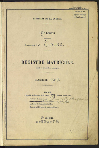 Classe 1917. Matricules n°2001-2160