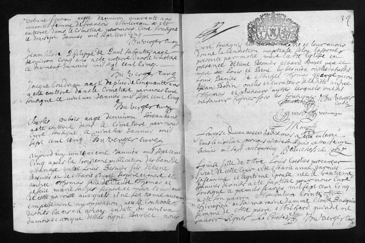 Baptêmes, mariages, sépultures, 1705