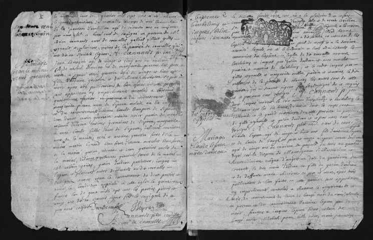 Collection communale. Baptêmes, mariages, sépultures, 1700-janv 1742 - Le registre est relié dans le désordre - Les années 1717, 1718 et 1731 sont lacunaires.
