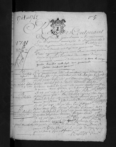 Collection communale. Baptêmes, mariages, sépultures, 1741-1742