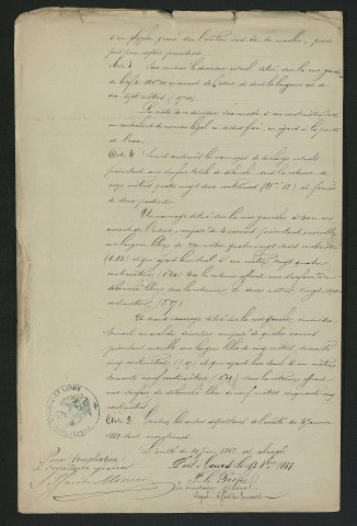 Arrêté préfectoral valant règlement d'eau (13 octobre 1868)