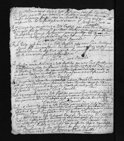 Collection du greffe. Baptêmes, mariages, sépultures, 1717-8 février 1718