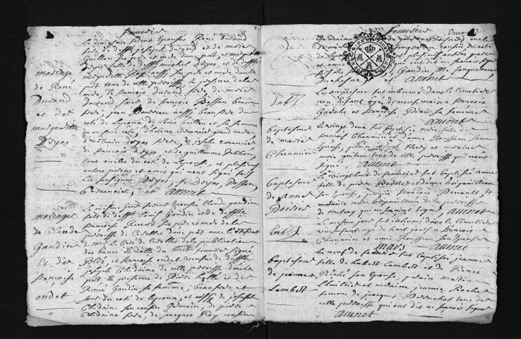 Collection du greffe. Baptêmes, mariages, sépultures, 1733