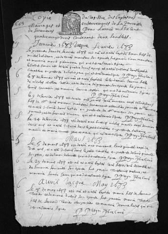 Baptêmes, mariages, sépultures, 1683 - L'année 1682 est lacunaire dans la collection du greffe et dans la collection communale