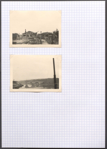 Bâtiments en ruine et pont détruit.