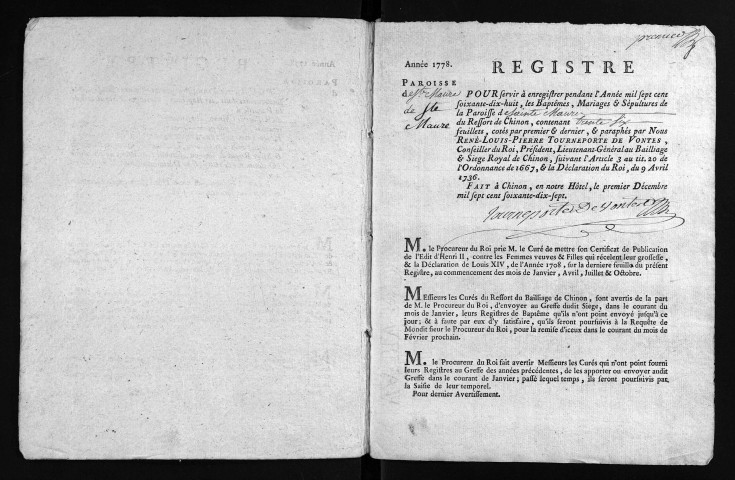 Baptêmes, mariages, sépultures, 1778-1779
