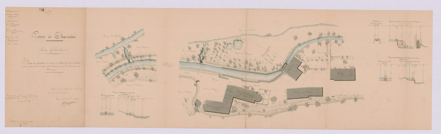 Plan et détails du moulin de Veaufriou et des ses abords (25 octobre 1851)