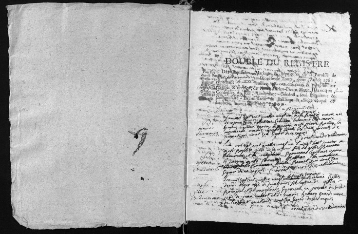 Collection du greffe. Baptêmes, mariages, sépultures, 1781