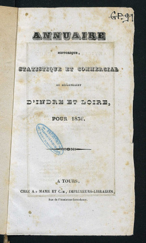 Annuaire du département de l'Indre-et-Loire - 1836.