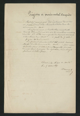 Documents relatifs au règlement d'eau de plusieurs moulins (1851-1852)