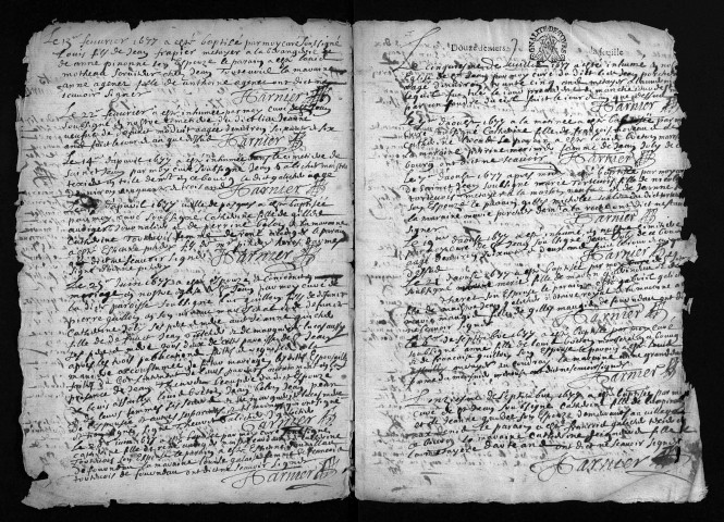 Baptêmes, mariages, sépultures, 1677-1679 - L'année 1676 est lacunaire dans la collection du greffe