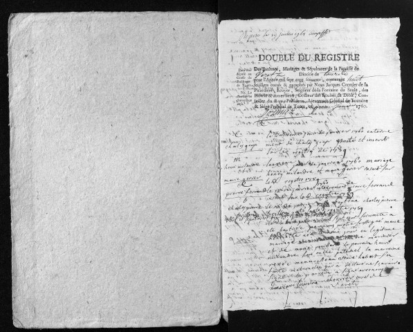 Collection du greffe. Baptêmes, mariages, sépultures, 1760