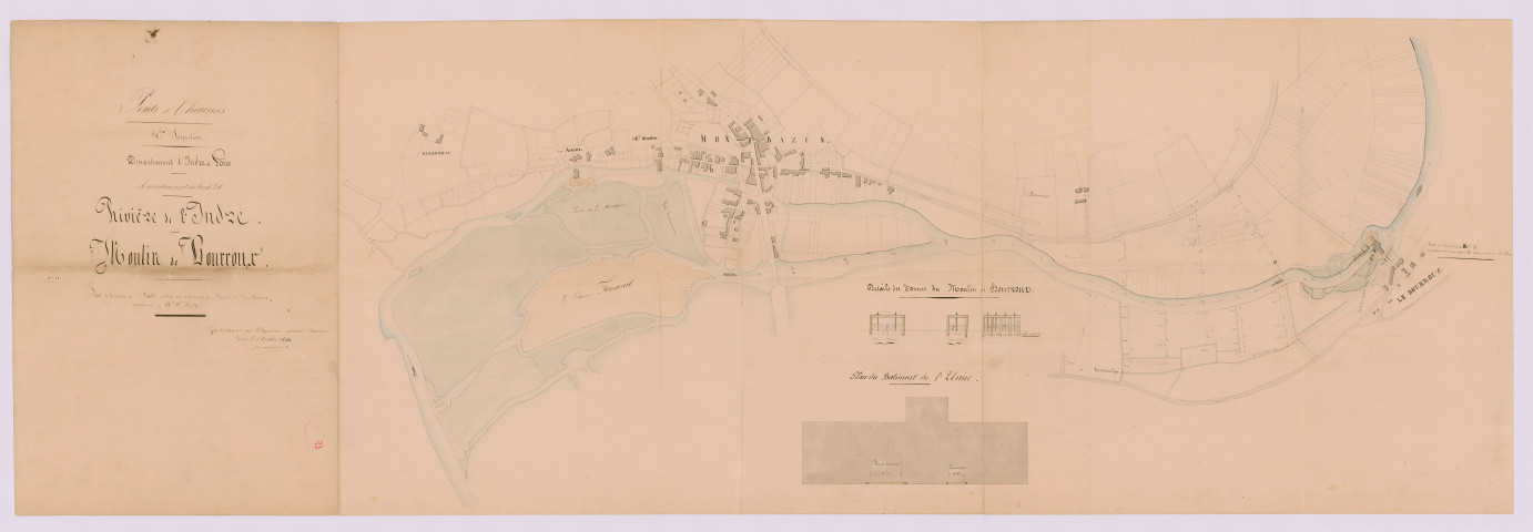 Plans de la rivière de l'Indre relatif au règlement du moulin de Bourroux (2 octobre 1848)