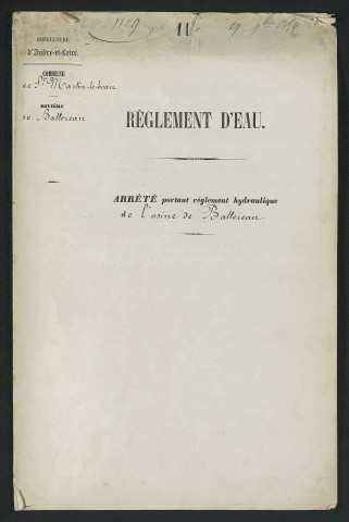 Arrêté portant règlement hydraulique de l'usine de Battereau (19 novembre 1859)
