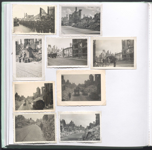 Bâtiments en ruine, soldats allemands, rue Nationale à Tours.