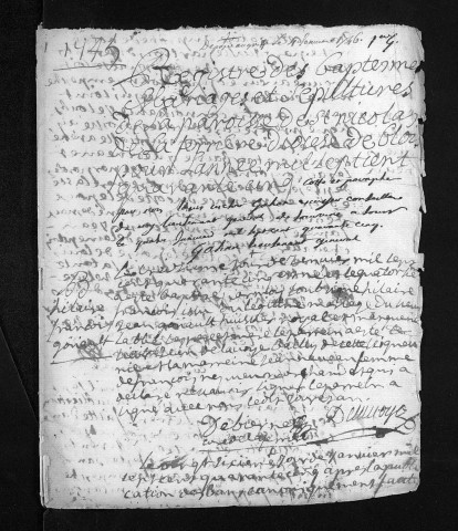 Collection du greffe. Baptêmes, mariages, sépultures, 1745 - Les années 1740-1744 sont lacunaires dans cette collection