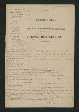 Arrêté préfectoral valant règlement d'eau (8 octobre 1875)
