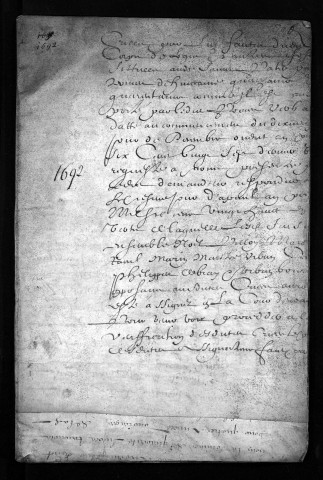 Collection du greffe. Baptêmes, mariages, sépultures, 1692 - L'année 1691 est lacunaire dans cette collection