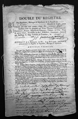 Collection du greffe. Baptêmes, mariages, sépultures, 1790