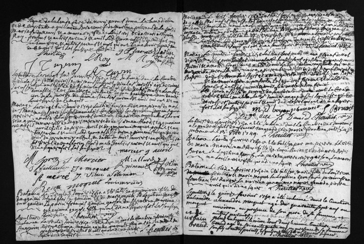 Collection du greffe. Baptêmes, mariages, sépultures, 1750