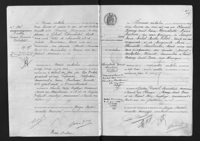 Naissances, 3 octobre-31 décembre 1919