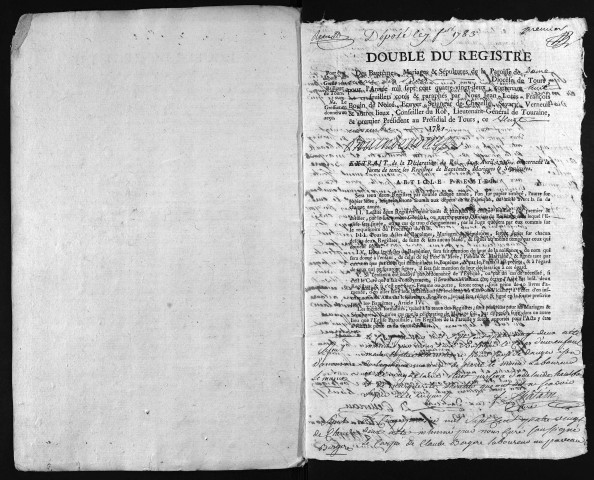 Collection du greffe. Baptêmes, mariages, sépultures, 1782