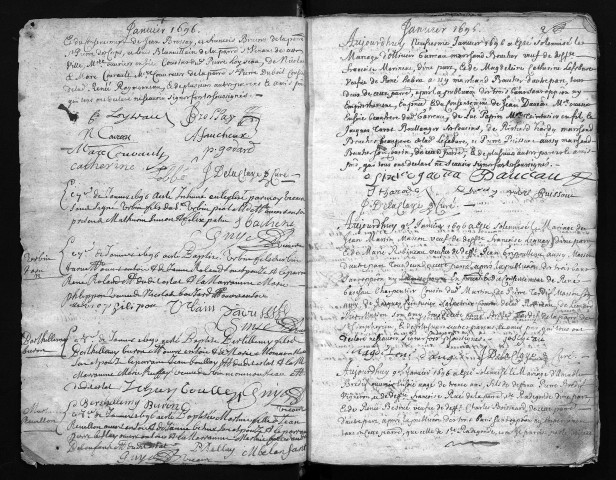 Collection communale. Baptêmes, mariages, sépultures, 7 janvier 1696-12 janvier 1700
