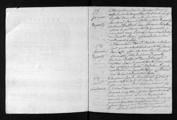 Collection du greffe. Baptêmes, mariages, sépultures, 1788