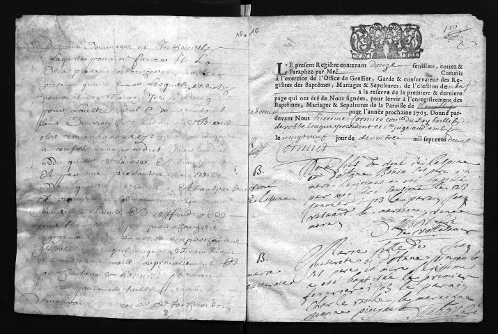 Collection communale. Baptêmes, mariages, sépultures, 1703