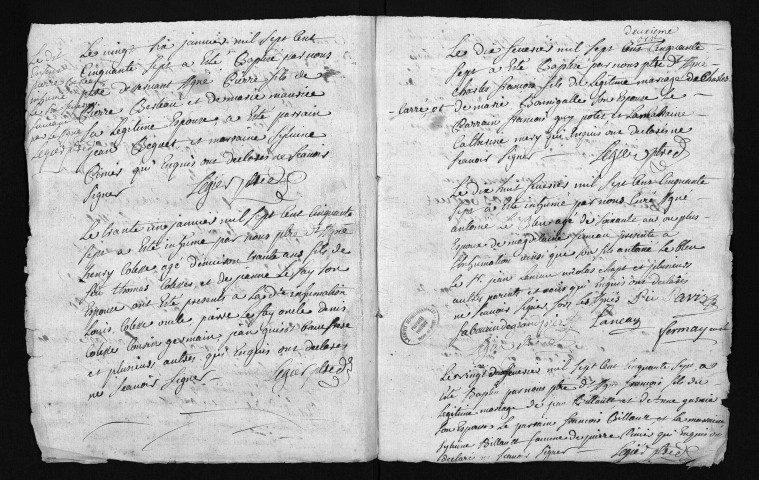 Collection du greffe. Baptêmes, mariages, sépultures, 26 janvier-2 septembre 1757