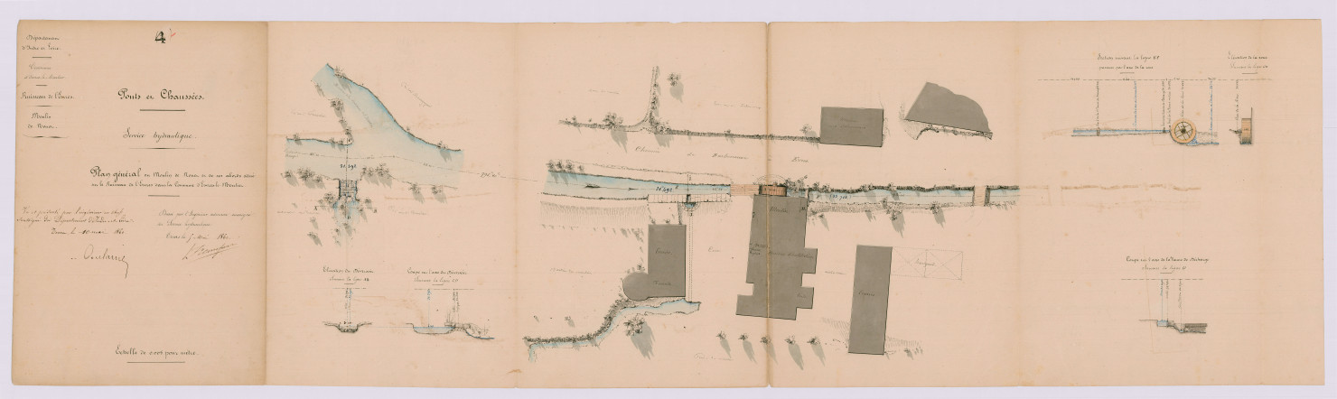 Règlement du moulin de Nouet : plan général du moulin et de ses abords (5 mai 1860)