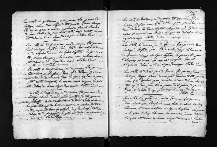 Collection du greffe. Baptêmes, mariages, sépultures, 1766