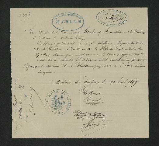 Travaux réglementaires. Mise en demeure d'exécution (27 mars 1869)