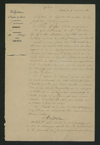 Arrêté préfectoral ordonnant la remise en service du moulin (6 août 1832)