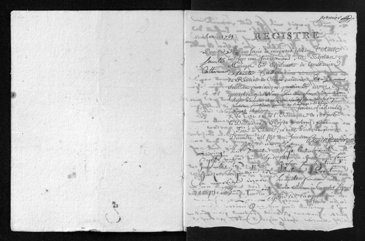 Collection du greffe. Baptêmes, mariages, sépultures, 1761