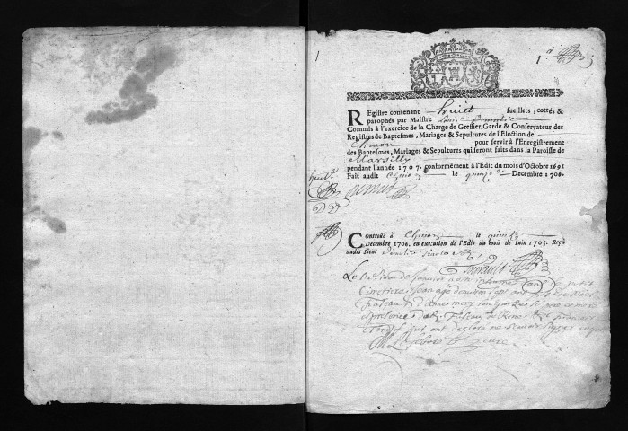 Collection communale. Baptêmes, mariages, sépultures, 1707-1714