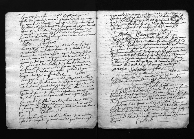 Collection du greffe. Baptêmes, mariages, sépultures, 1738