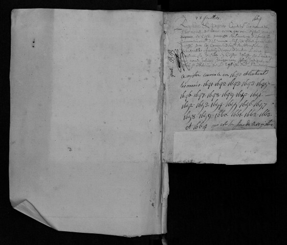 Collection communale. Mariages, 1640-1664 (pages 1 à 80), baptêmes, mariages, sépultures, 1664-1670 (pages 81 à la fin).