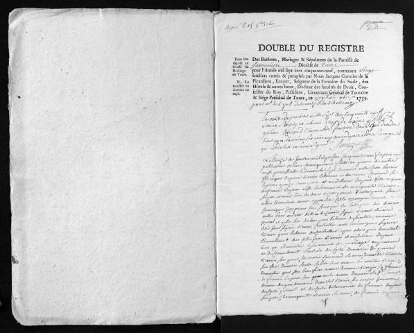 Collection du greffe. Baptêmes, mariages, sépultures, 1759