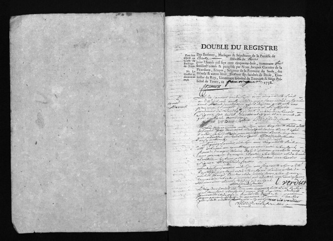 Collection du greffe. Baptêmes, mariages, sépultures, 1758