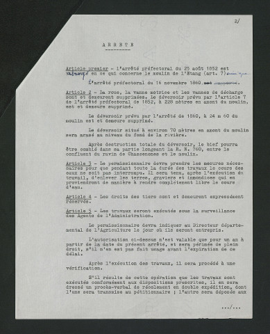 Désaffectation du moulin, autorisation de travaux (19 mars 1970)