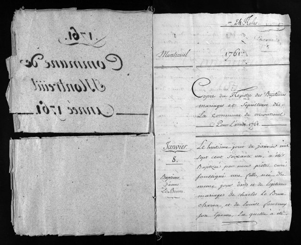 Collection du greffe. Baptêmes, mariages, sépultures, 1761