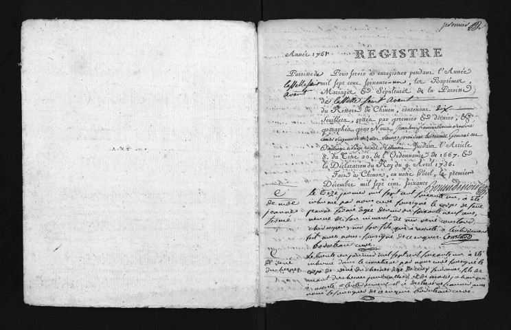 Collection du greffe. Baptêmes, mariages, sépultures, 1761