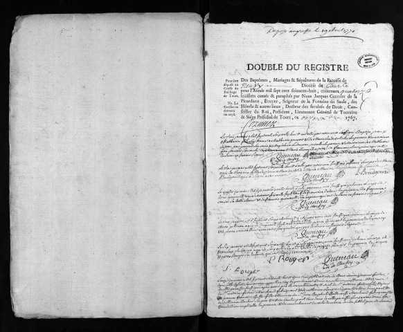 Collection du greffe. Baptêmes, mariages, sépultures, 1768