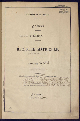 Classe 1925. Matricules n°1501-2000