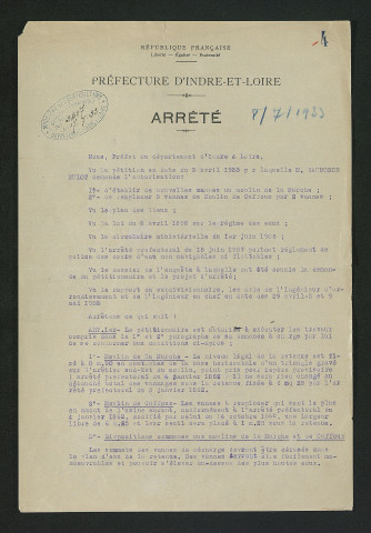 Autorisation de travaux avec prescriptions (8 juillet 1935)