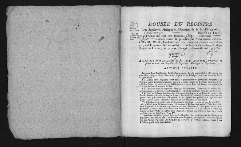 Collection du greffe. Baptêmes, mariages, sépultures, 1776