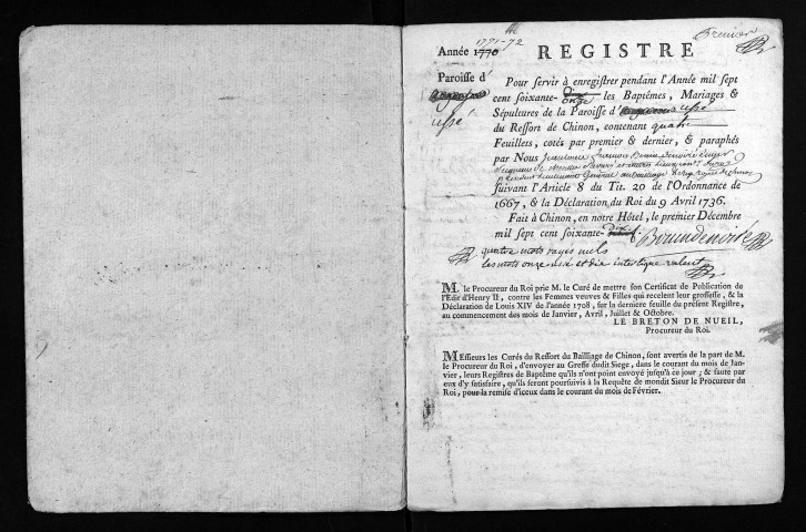 Baptêmes, mariages, sépultures, 1771-1772