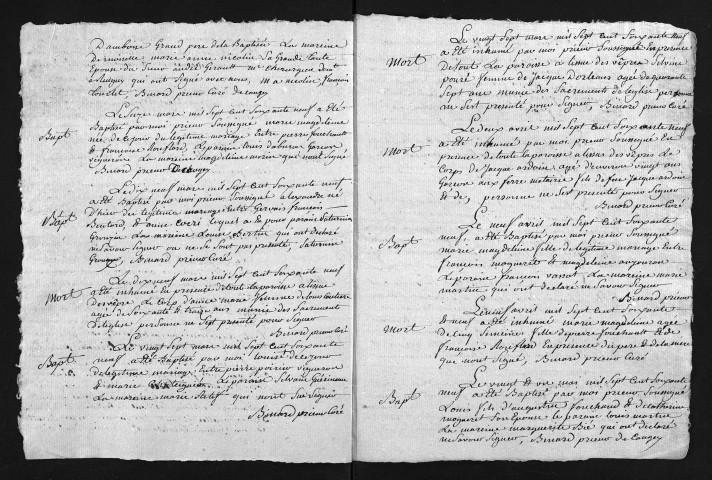 Collection du greffe. Baptêmes, mariages, sépultures, 1769 - L'année 1768 est lacunaire dans cette collection